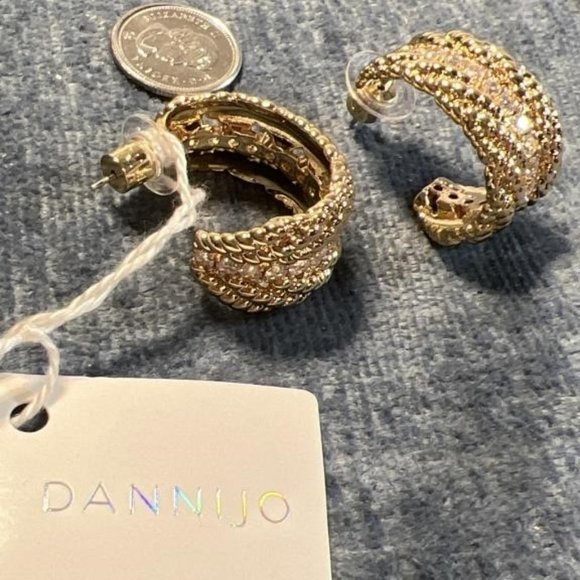 NWT DANNIJO Tristan 10K G.P. brass & Crystals huggie hoops (0.5 x 1)" - Picture 3 of 4
